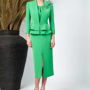 Tweedelige set van jurk en blazer in groen (maat 42)